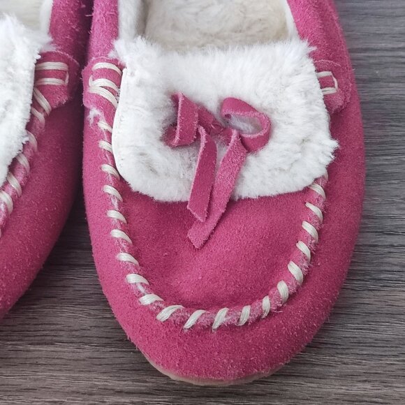 MOC PAPA  Fur Lined Moccasin  US 6 Loafer Pink Classic Cow Suede  Slipper - Picture 4 of 10